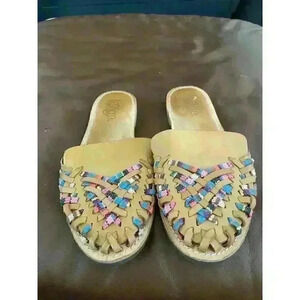 Anthropologie Latigo Sundance Women's Leather Woven Slip-On Sandals Boho Casual